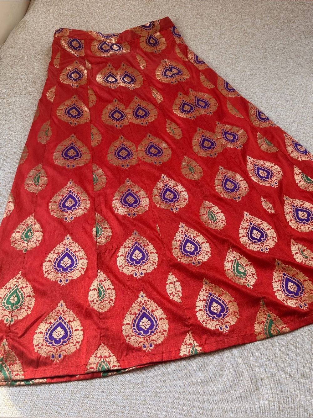 Upcycled Vintage Saree Maxi Skirt with Gold Motifs